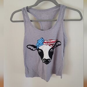 Gray Cow Print Tank Top